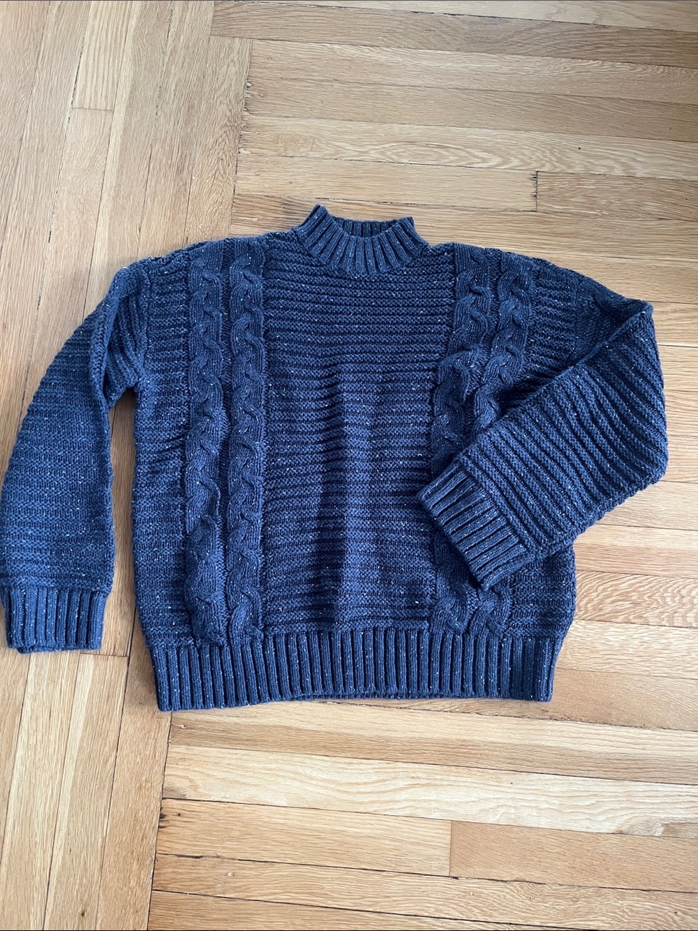 LOFT Navy Cable Knit Turtleneck Sweater